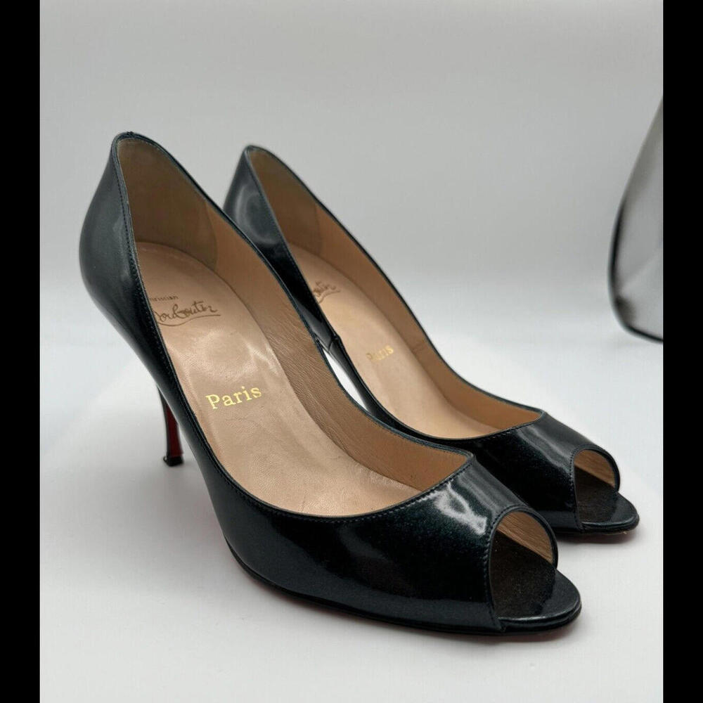 Christian Louboutin Black Patent Peep Toe Pumps